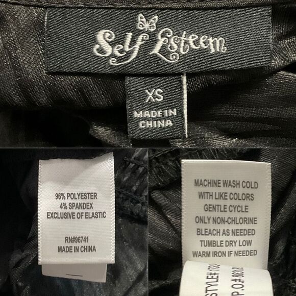 Self Esteem Black Zebra Stripe Shirred Long Sleeve Top XS New - Picture 5 of 6